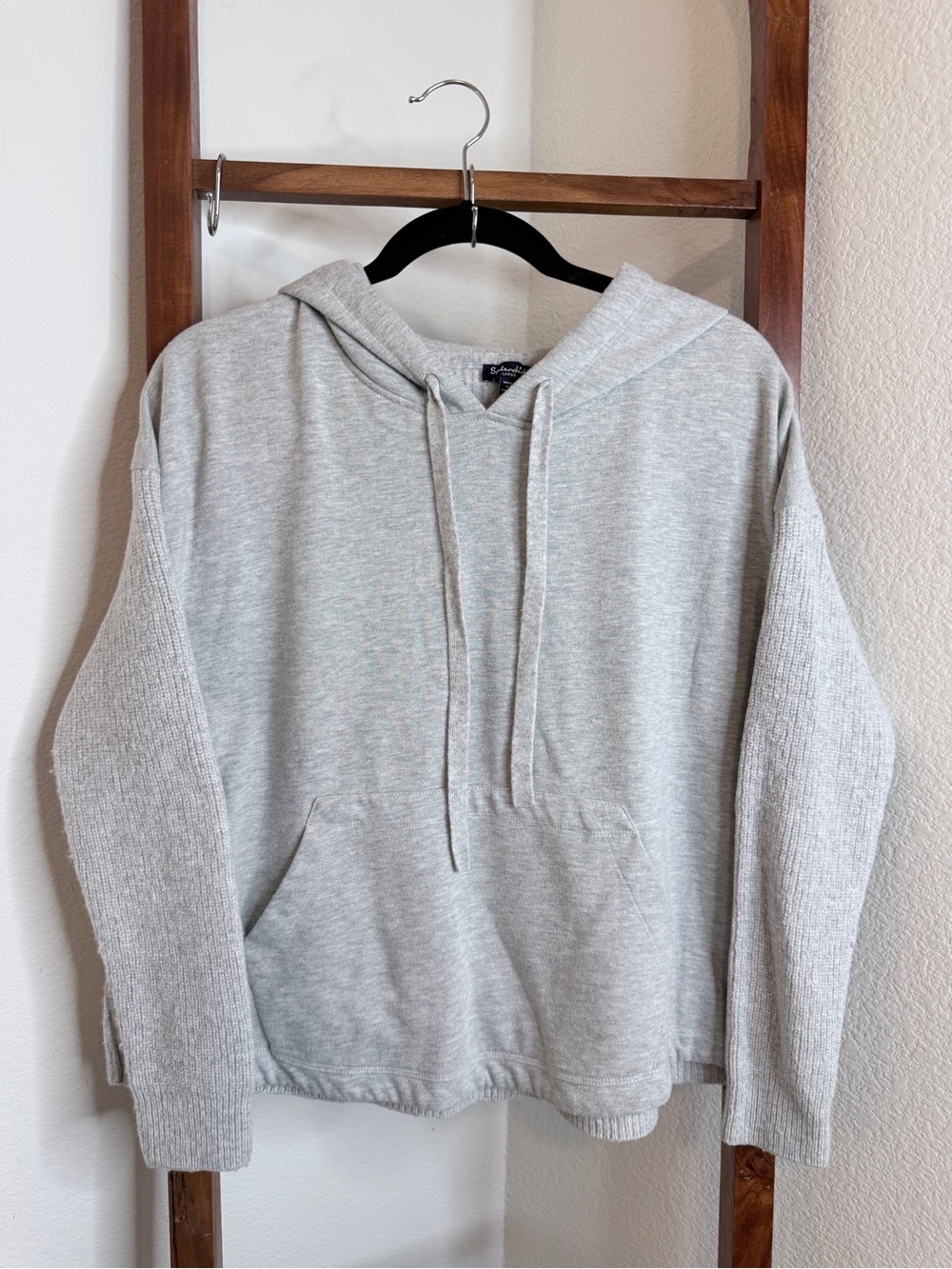 Splendid Mixed Media Wool Cashmere Hoodie Gray Large